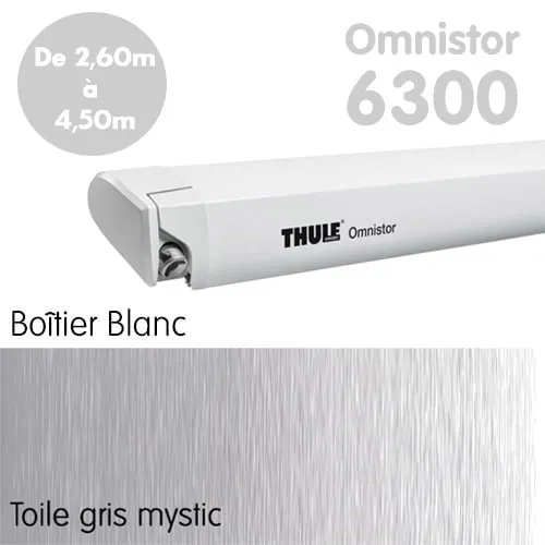 Store Thule Omnistor 6300 Blanc de 2m60  4,50m Toile Gris Mystic