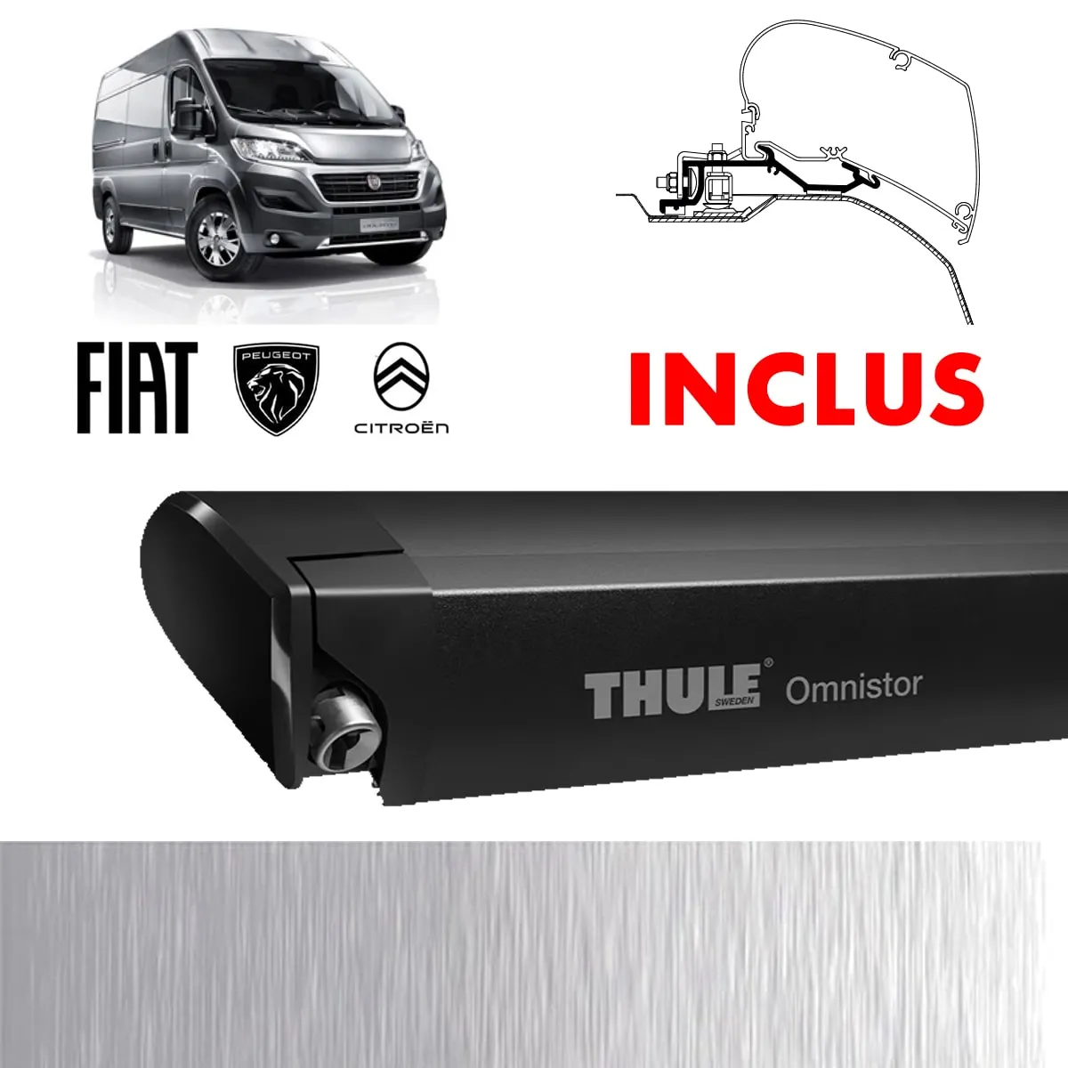 Store Thule 6300 Anthracite + adaptateurs Ducato H2