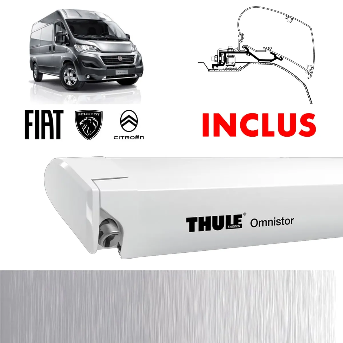 Store Thule 6300 Blanc + adaptateurs Ducato H2
