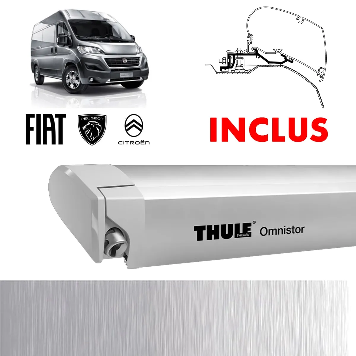 Store Thule 6300 Anodis + adaptateurs Ducato H2
