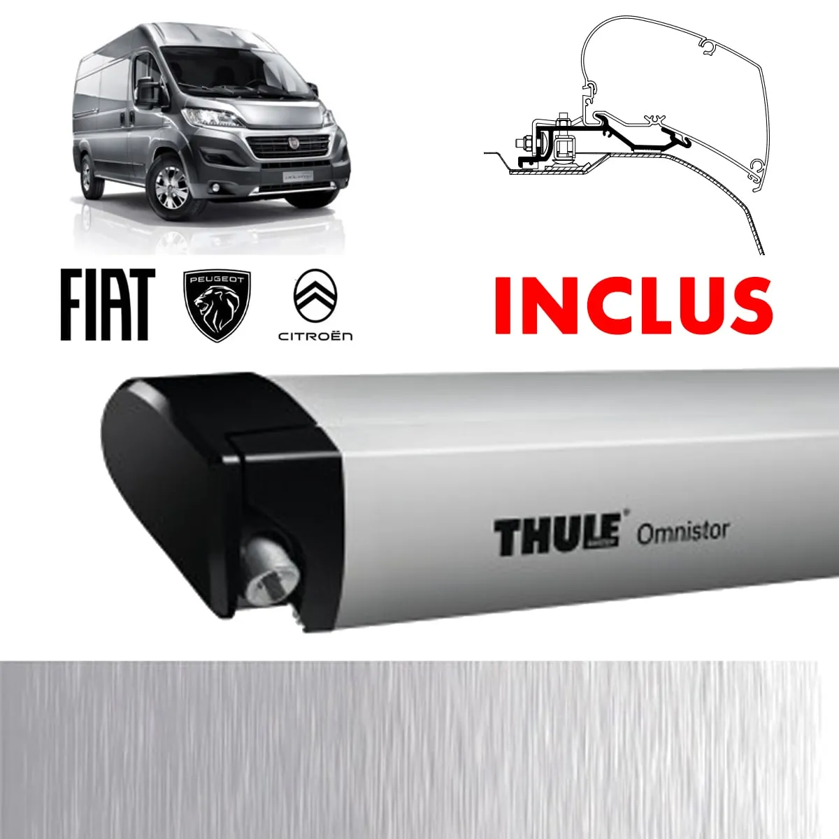 Store Thule 6300 Anodis embouts noirs + adaptateurs Ducato H2